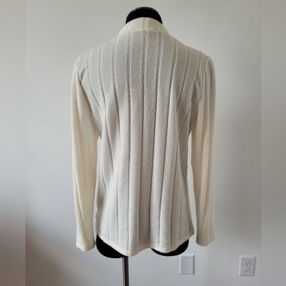 Adrienne Vittadini Cream Lightweight Sweater Semi Sheer Ribbed Old Money Medium - Picture 4 of 10